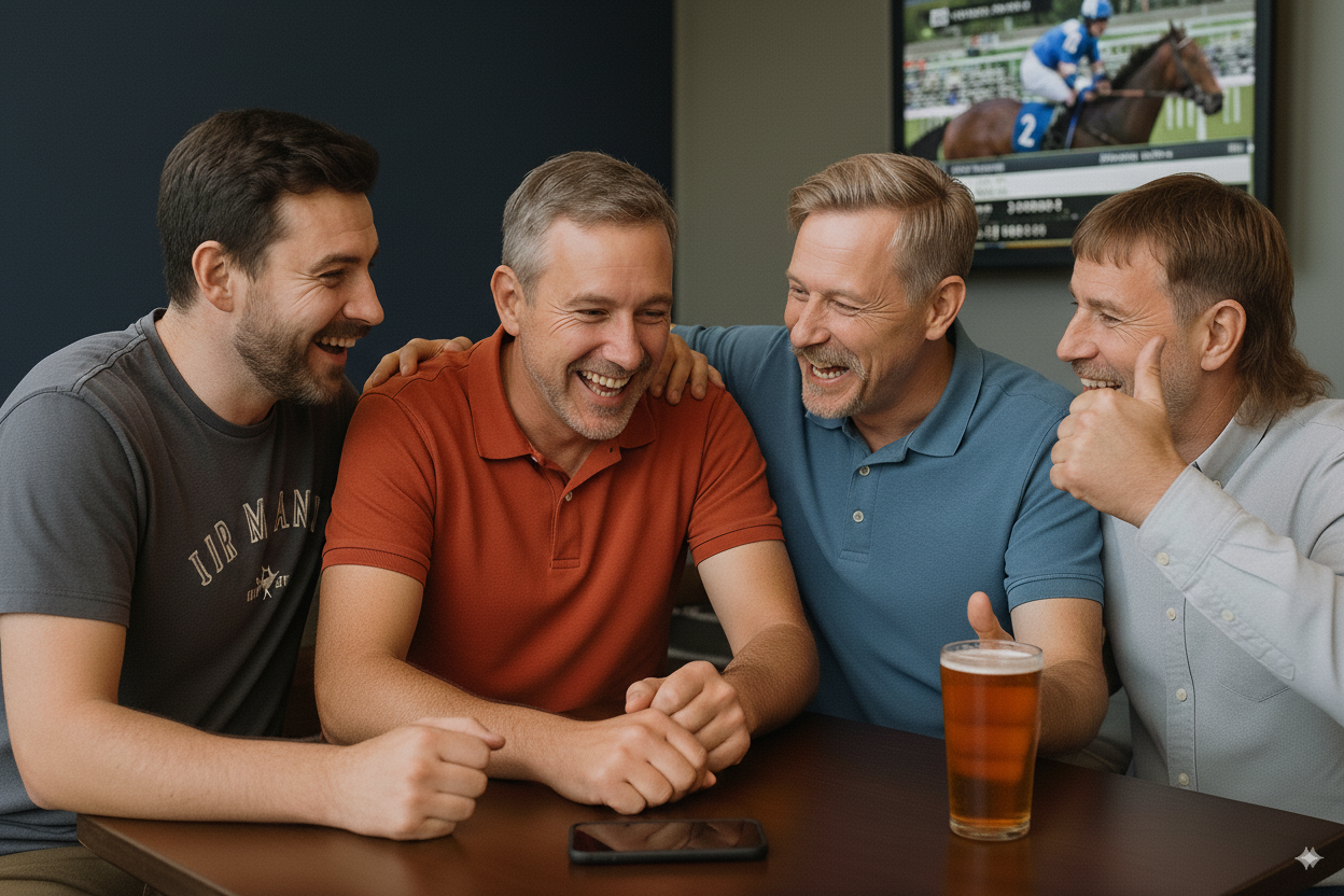 Group of friends enjoying racing
